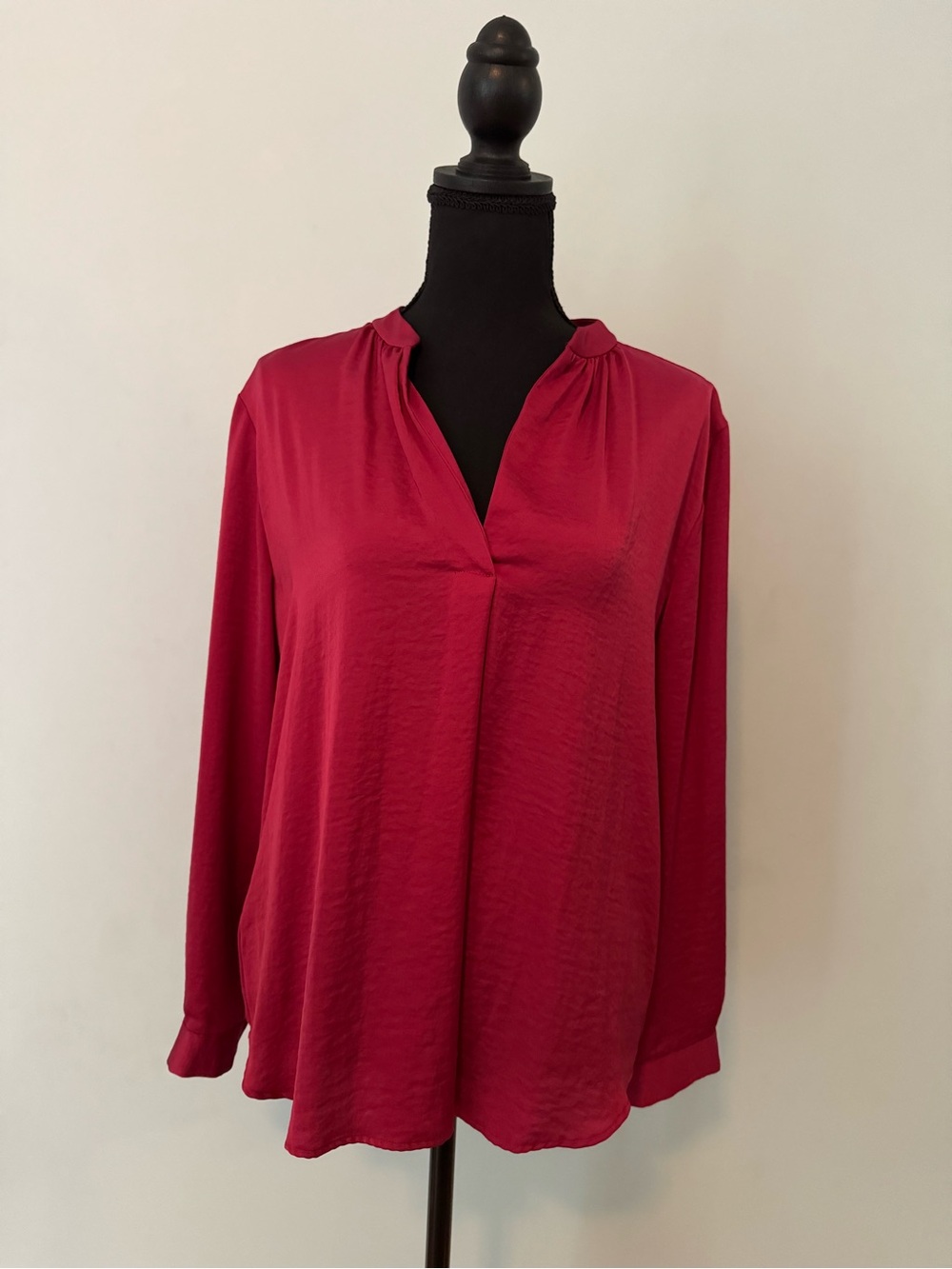 LOFT Red V-Neck Long Sleeve Blouse